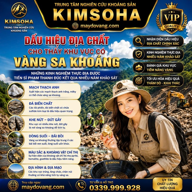 DẤU HIỆU ĐỊA CHẤT CHO THẤY KHU VỰC CÓ VÀNG SA KHOÁNG
