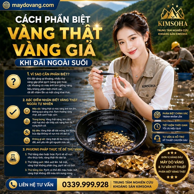 CÁCH PHÂN BIỆT VÀNG THẬT, VÀNG GIẢ KHI ĐÃI NGOÀI SUỐI